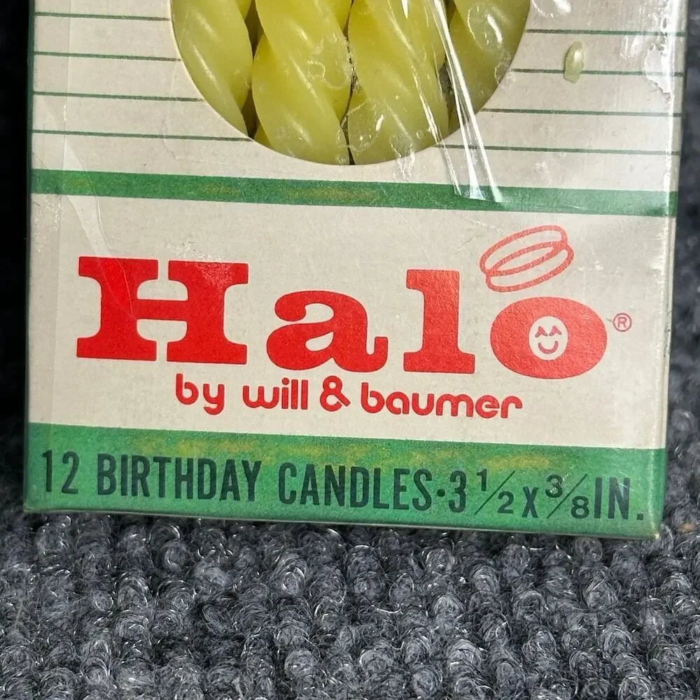 Vintage 3.5” twist birthday candles 12 yellow 11 green Halo Will & Baumer Japan